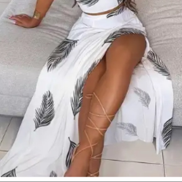 NEW•CREME DE LA CREME TROPICAL LEAF PRINT 2 PIECE MAXI SKIRT SET •XXL - Picture 4 of 13